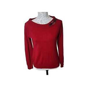 Lauren Ralph Lauren Sweater Red Cotton Long Sleeve Buckle Accent Women's Medium